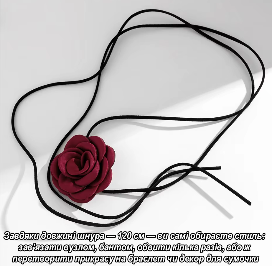 Чокер на шию з оксамитовою квіткою трояндою Чорний (U9389) - фото 7