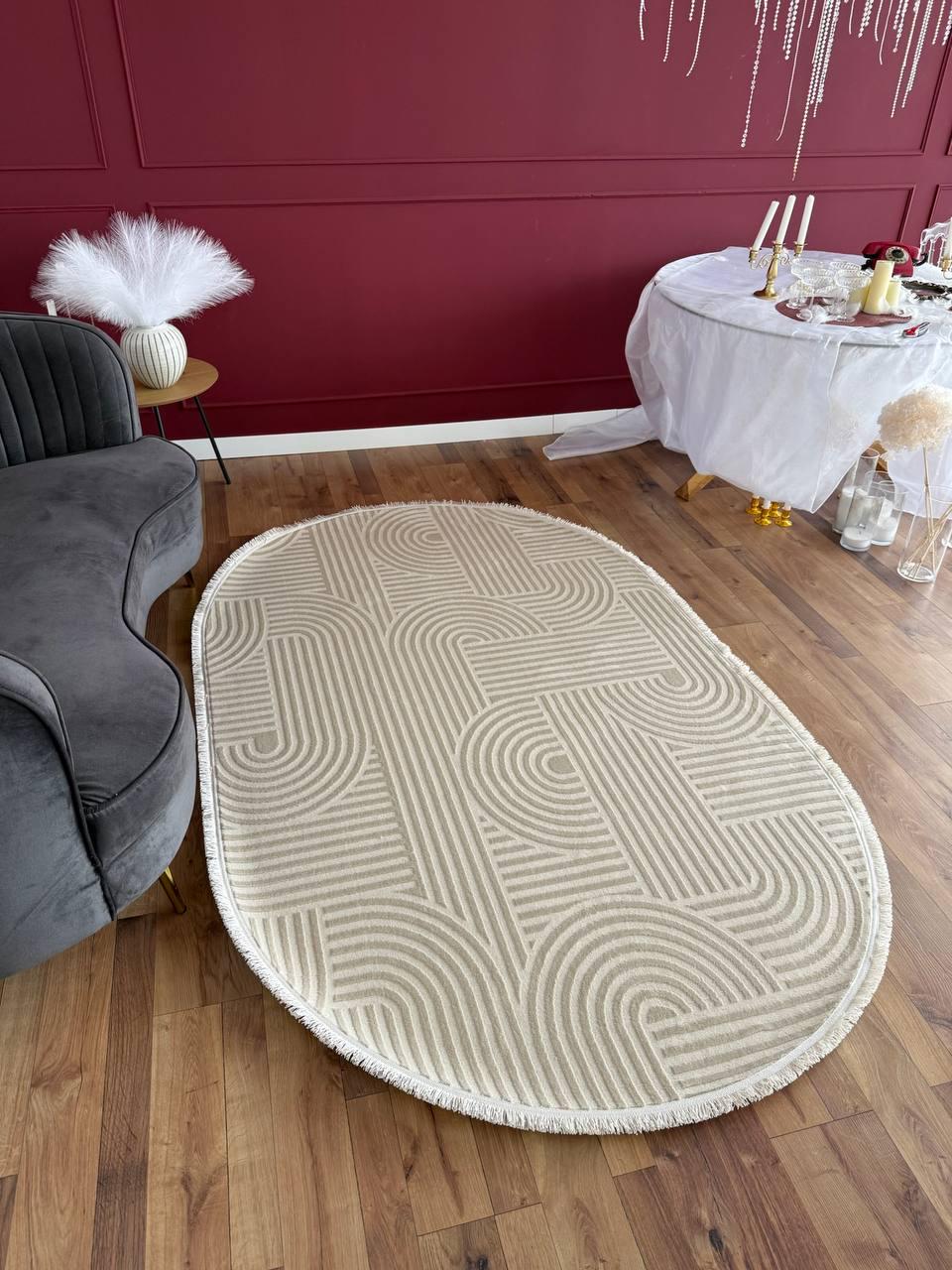 Килим рельєфний 3D овальний 150х230 см Кремовий (3143124) Килим рельєфний 3D овальний 150х230 см Кремовий (3143124)