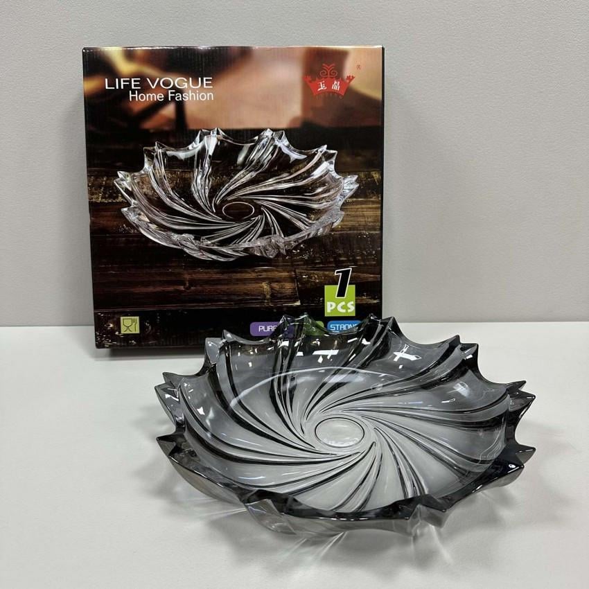 Блюдо стеклянное для конфет печенья фруктов Yujing GlassWare 3636/7091-2 32 см Прозрачный/Черный