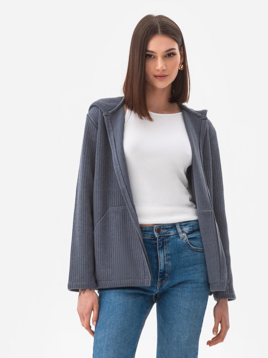 Кардиган хлопковый с капюшоном SVTR р. 48-52 Джинсовый (592) - фото 4