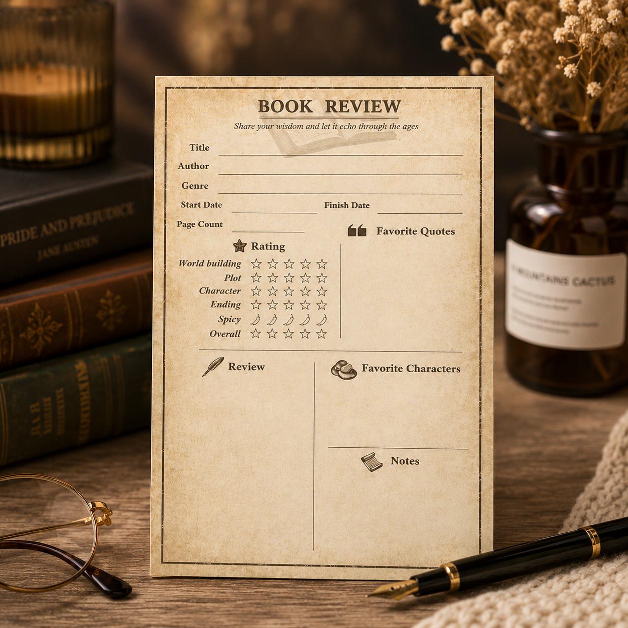Блокнот для рецензий на книги Book Review винтажный (BRN-VTG-050)