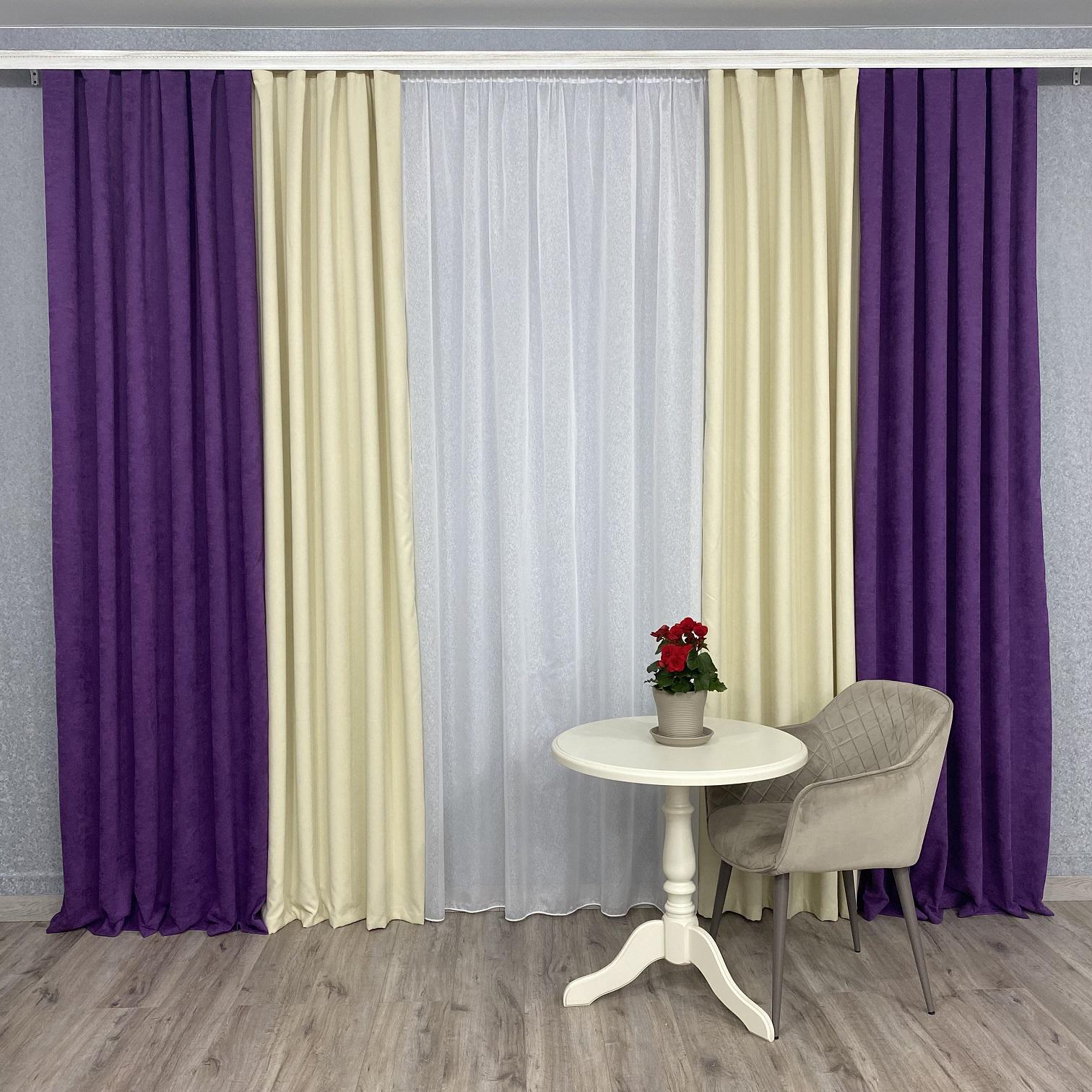 Шторы микровелюр TG Home Дуэт №450 1,50х2,70 м Фиолетово-кремовый (450-98/250) - фото 1