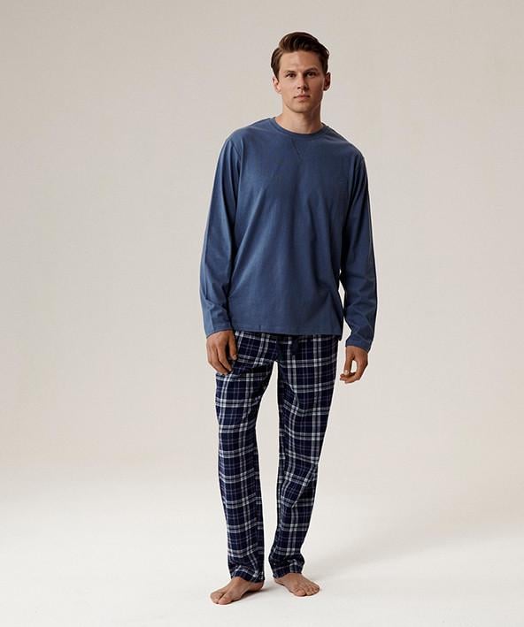 Пижама мужская Atlantic NMP-393 кофта/брюки трикотаж/фланель S Синий/Голубой (2802477727)