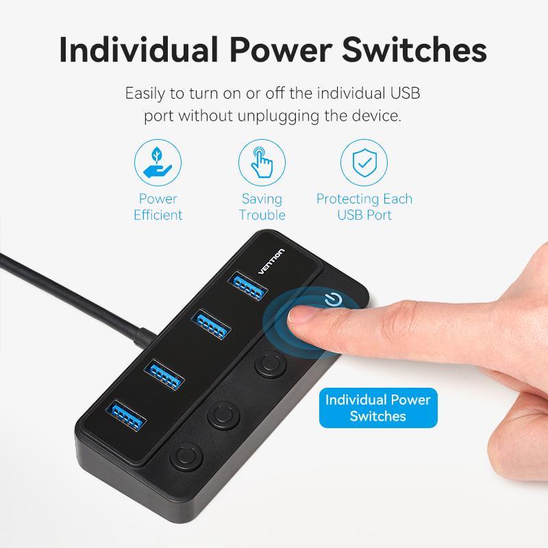 USB-хаб Vention USB-4x USB 3.0/Type-C 5 Гбит/с USB-A 1 м Черный (CHWBF) - фото 3
