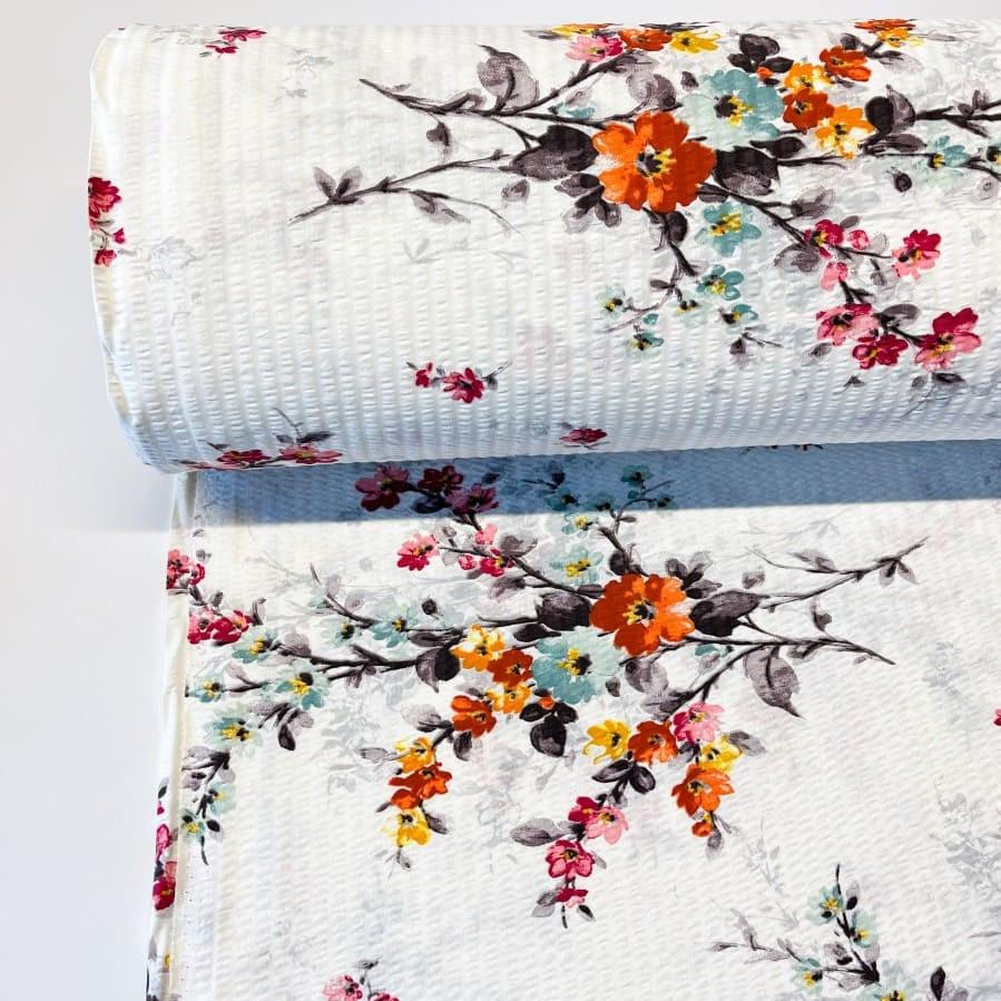 Ткань для постельного белья ранфорс гофре цветущие ветки 240 см Белый (12/26549/5 02602)