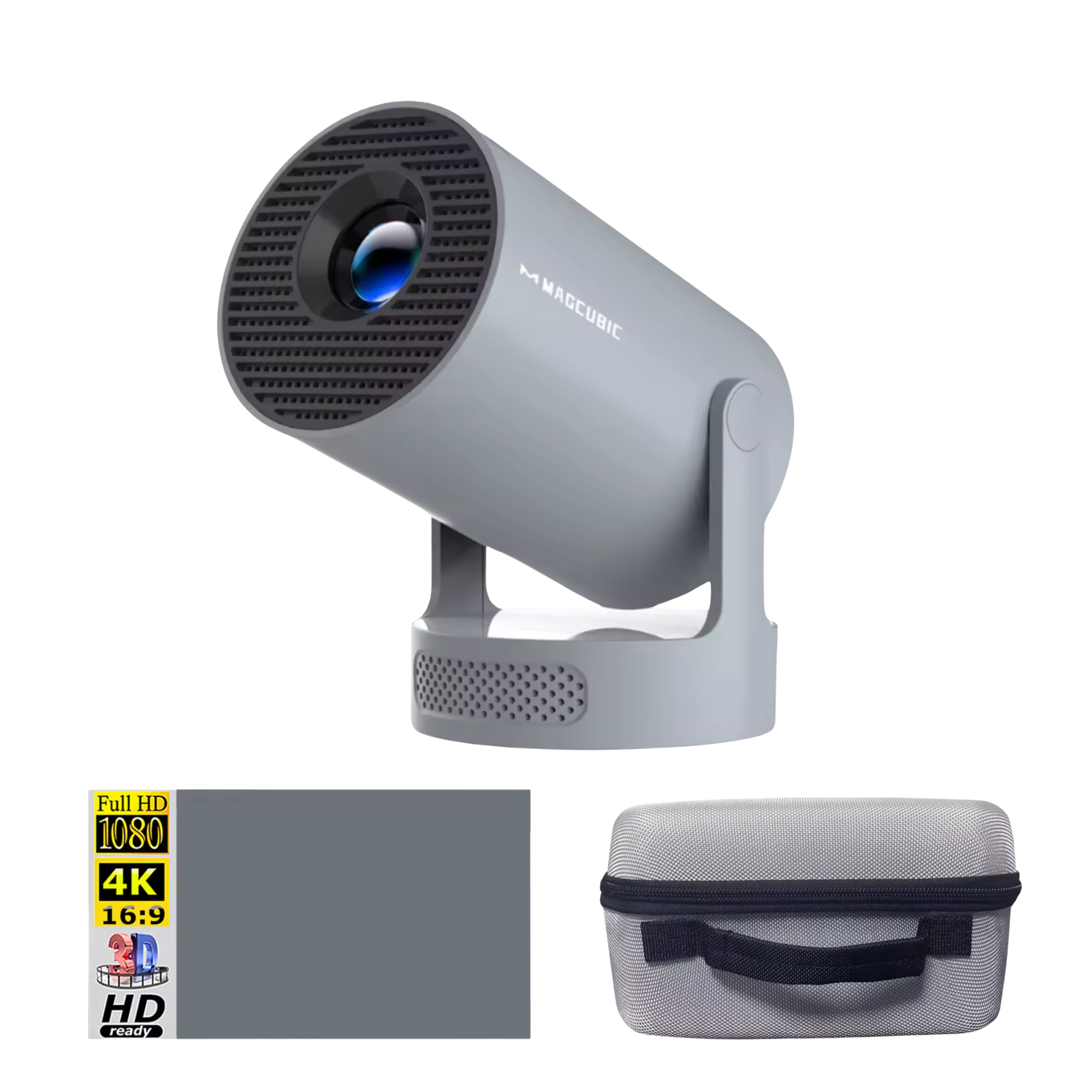 Комплект для домашнего кинотеатра проектор Magcubic HY300 PRO с мощным HiFi-звуком Grey/экран 100"/кейс для проектора (26415987)