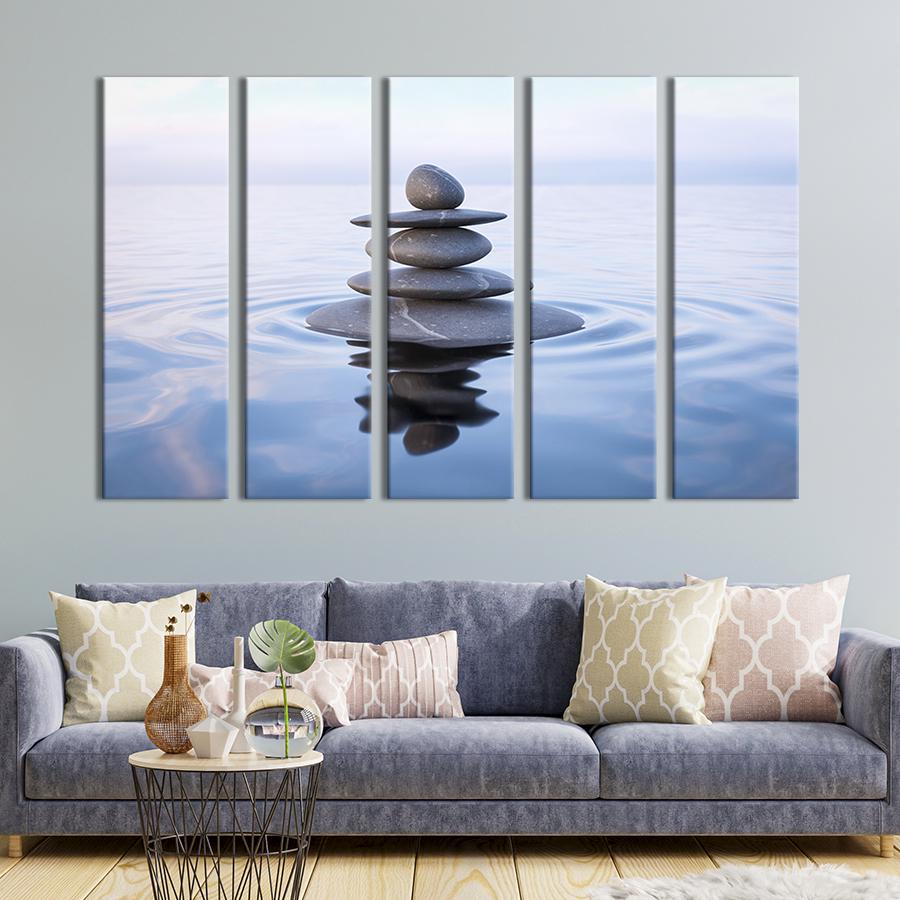 Модульная картина из 5 частей на холсте Пирамида из дзен-камней на озере 155x95 см (74-51)