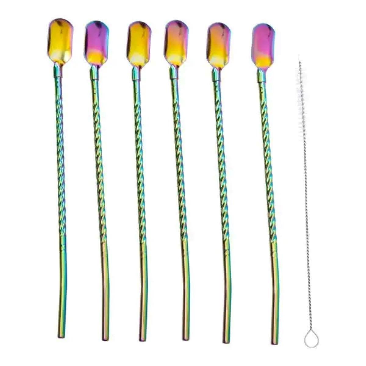 Набор многоразовых ложек-трубочек для напитков с щеткой для мытья из нержавеющей стали 22 см 6 шт. Хамелеон (A-033718) Набор многоразовых ложек-трубочек для напитков с щеткой для мытья из нержавеющей стали 22 см 6 шт. Хамелеон (A-033718)