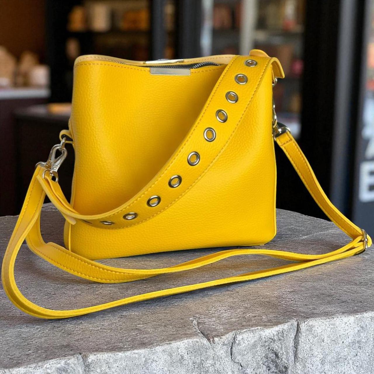 Сумка женская через плечо кросс-боди с двумя съемными ремнями из экокожи Желтый - фото 2