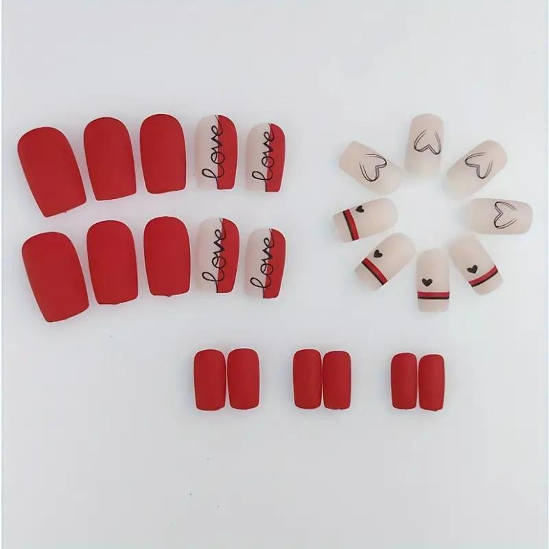 Накладные ногти Love квадрат средней длины с клеевыми пластинами 24 шт. Бордовый (2789190672) - фото 6