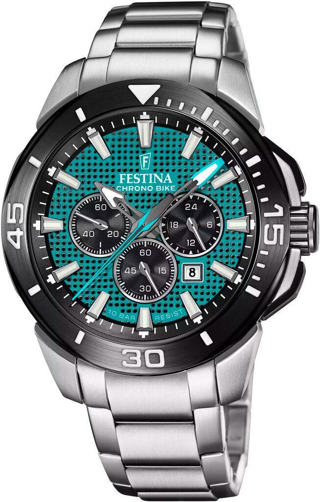 Наручний годинник чоловічий Festina F20641/3 Chrono Bike з сталевим корпусом WR 100 м та зеленим циферблатом