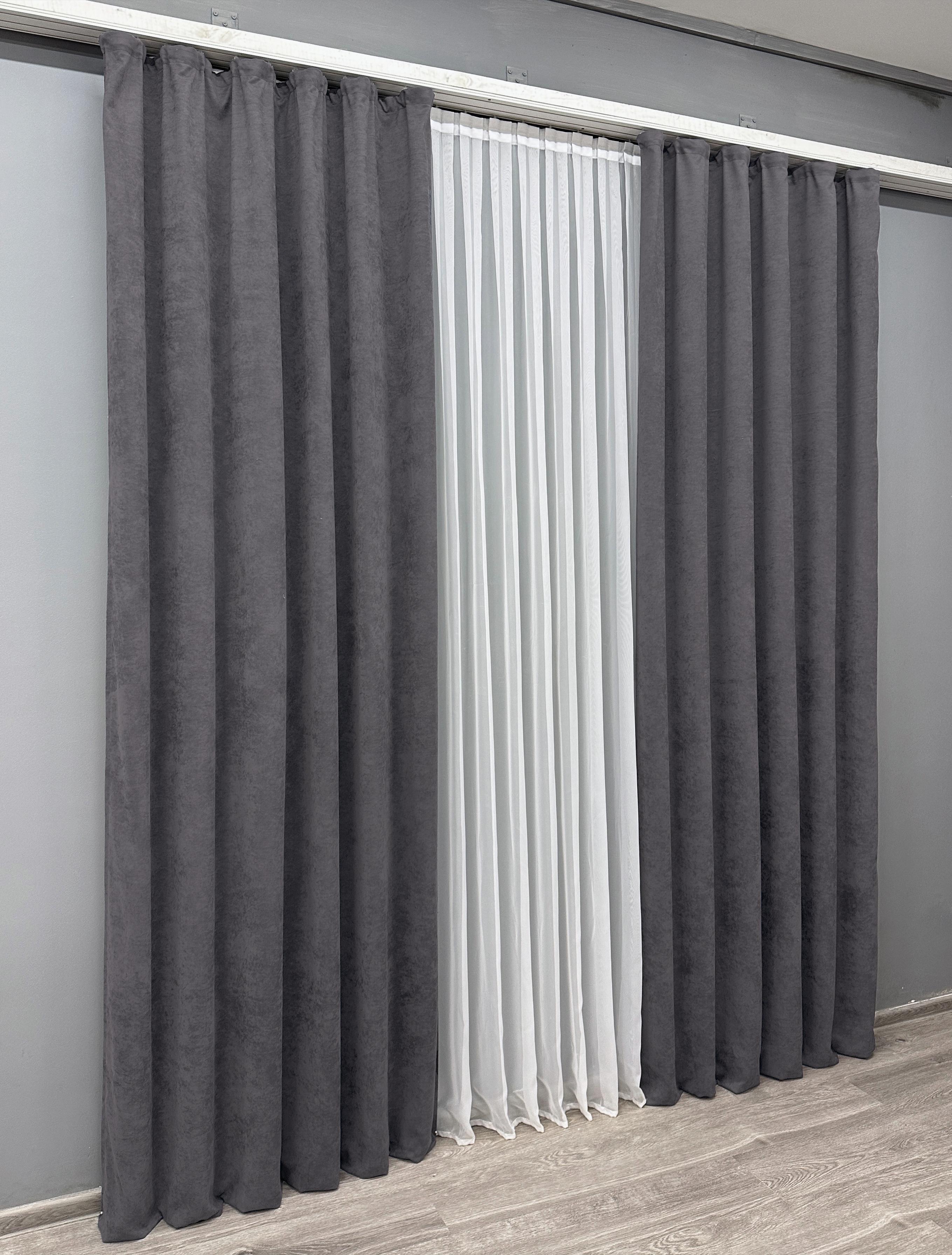 Комплект штор VR-Textil Petek YL №1706ш микровелюр 100х295 см 2 шт. Графитовый (31-796) - фото 3 Комплект штор VR-Textil Petek YL №1706ш микровелюр 100х295 см 2 шт. Графитовый (31-796) - фото 3