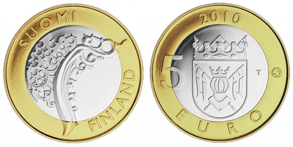 Колекційна монета Фінляндія 5 євро 2010 року Історичні провінції Фінляндії Загальна UNC (KM#158)