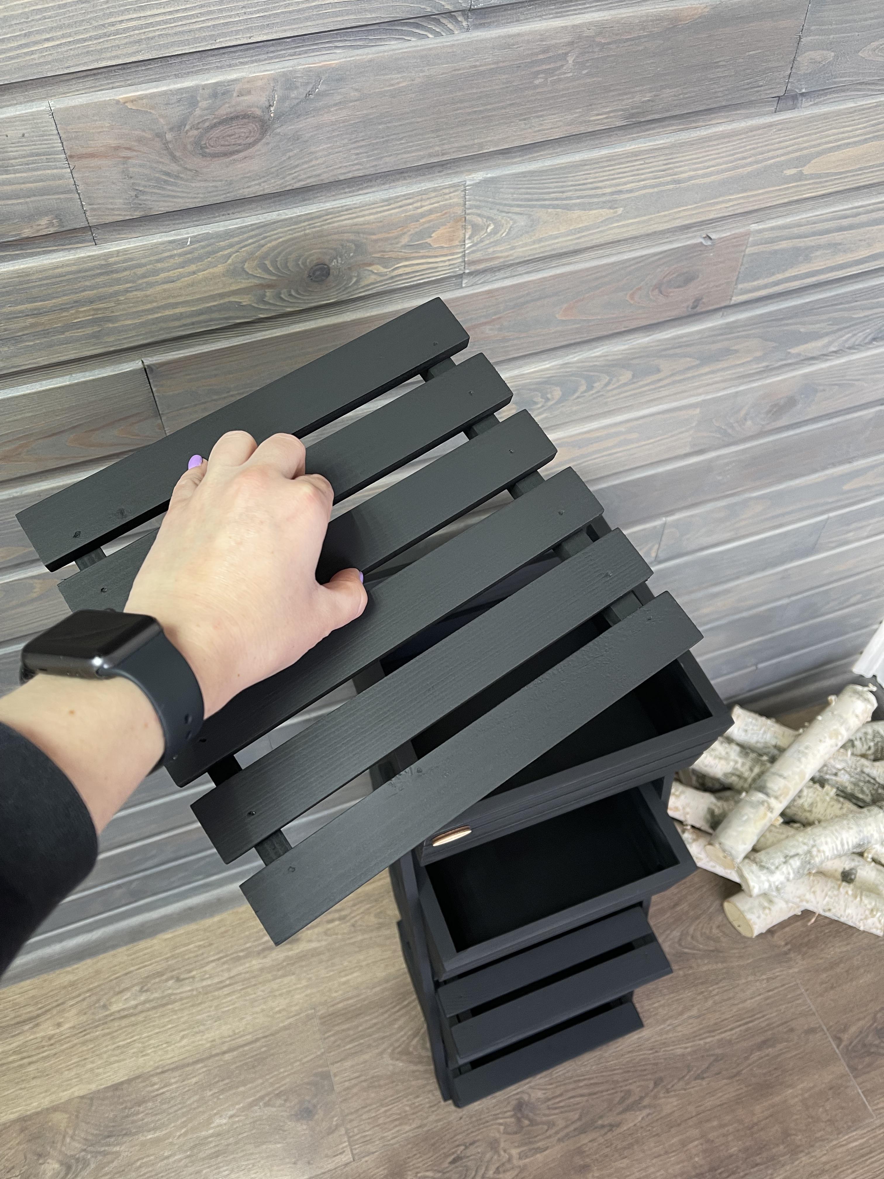 Ящик-стеллаж для хранения деревянный 4 яруса с крышками Черный (id_2321) - фото 9 Ящик-стеллаж для хранения деревянный 4 яруса с крышками Черный (id_2321) - фото 9