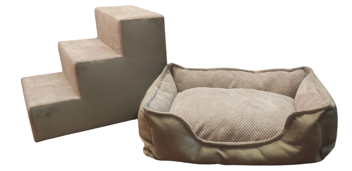 Комплект лежанка/ступеньки пандус для животных 60x40x18/40x35x50 см Коричневий (604018)