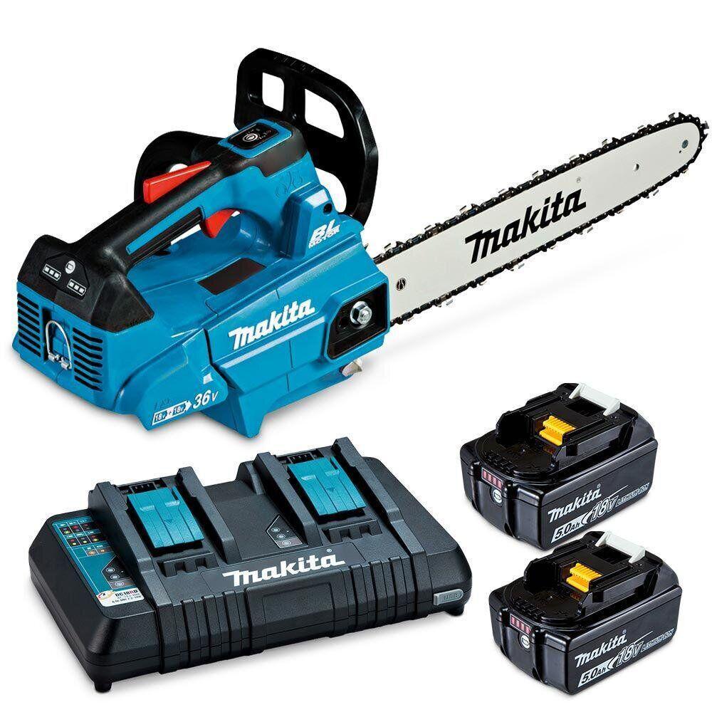 Аккумуляторная цепная пила Makita DUC406PT2 + 2 АКБ 18 V 5 Ah + З/У для дерева ручная электрическая (2x18В, 400мм) (4026)