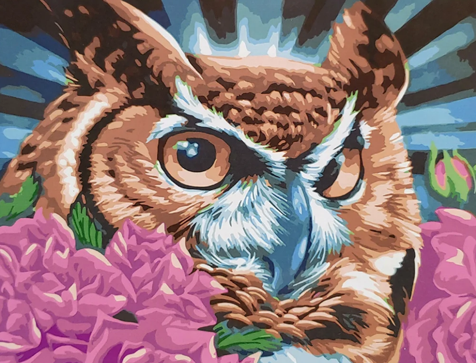 Картина по номерам Strateg Премиум Мудрая сова с лаком и уровнем 40x50 см (SY6645)