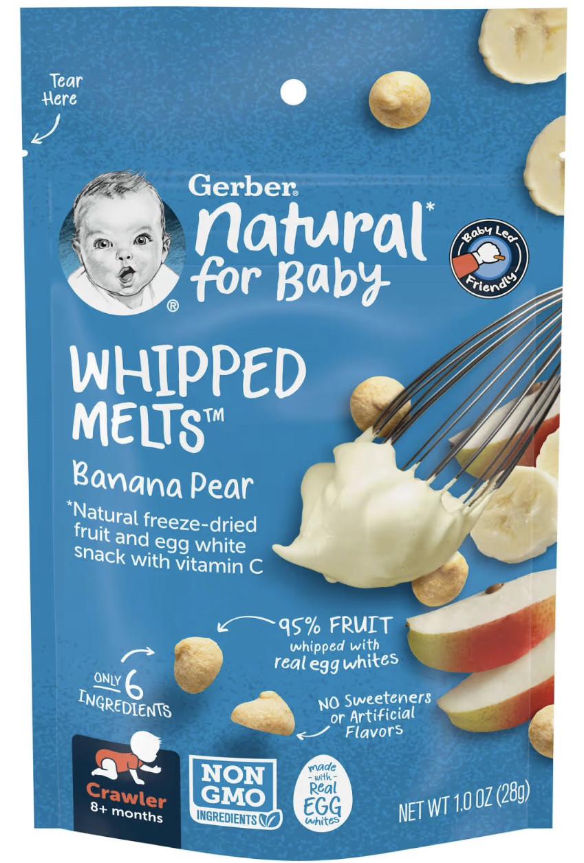 Цукерки для дітей повітряні Gerber Whipped Melts банан та груша від 8 місяців 28 г - фото 1