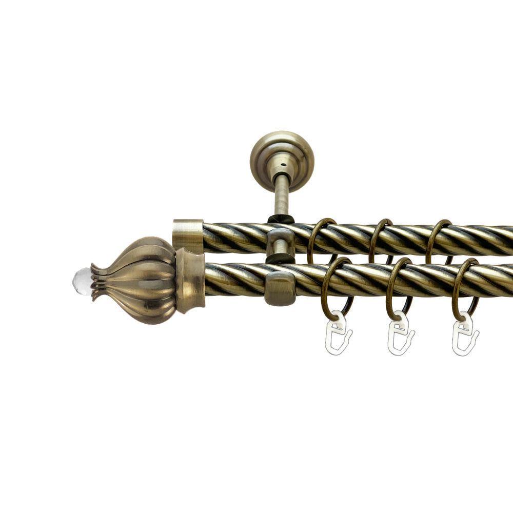 Карниз металлический Orvit Таджа-Кристалл двухрядный открытый/скрученная труба/кольцо металлическое Антик 19/19 мм 200 см (00-00022254)