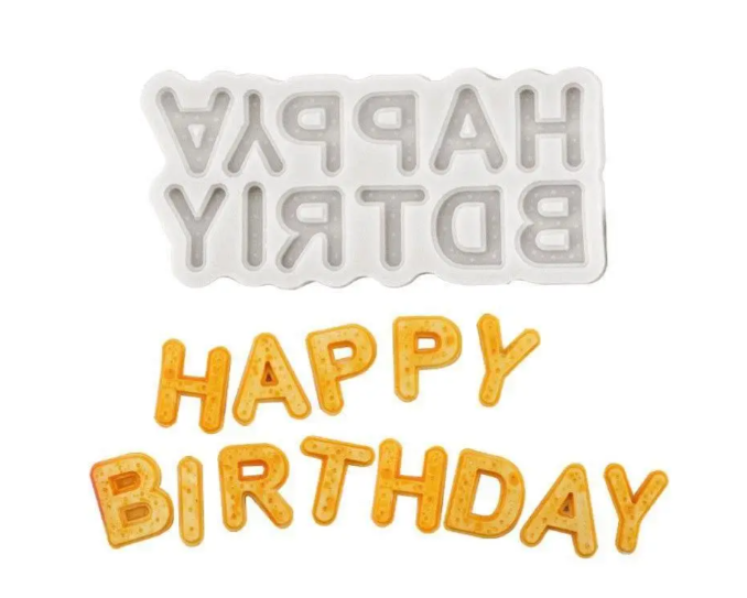 Молд силиконовый Happy Birthday 131x60 мм Серый (350674)