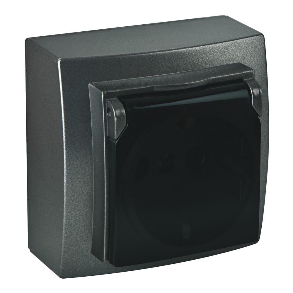 Розетка Nilson Themis з кришкою одинарна з заземленням Антрацит (26161018)