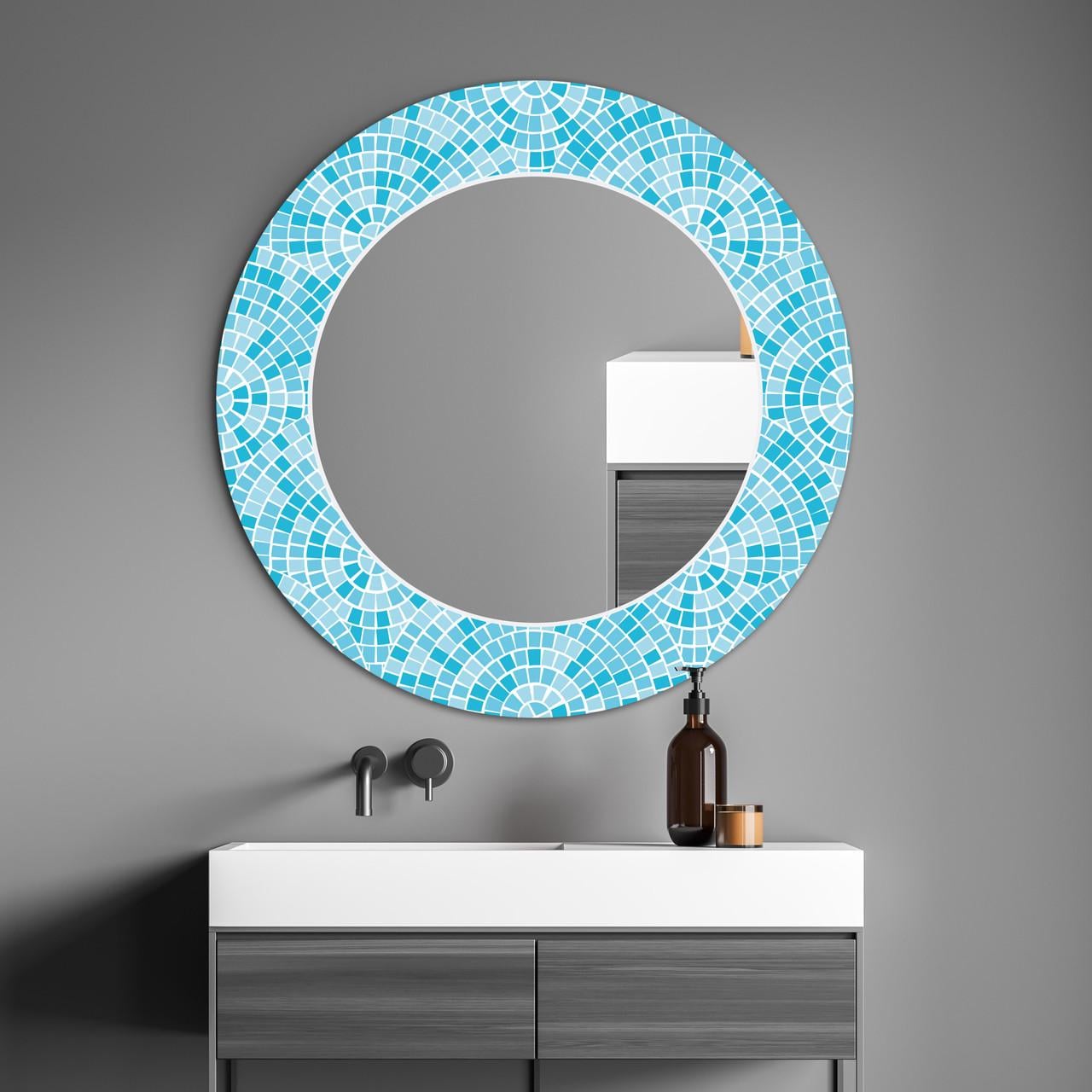 Зеркало на стену NovellaPrint с рисунком плитки круглое 70 см (2002.3)