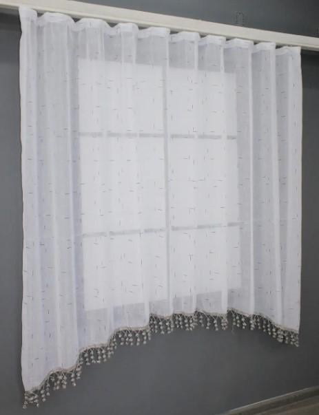 Тюль арка на кухню лен/бахрома 260х170 см Белый/Серый (000к 51-188) - фото 3