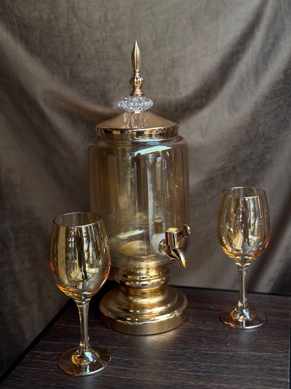 Набір питний скляний TS Kitchen лимонадниця 3 л/6 келихів по 220 мл Золотистий (HP4176) - фото 5