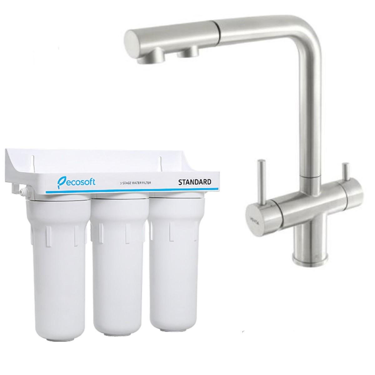 Змішувач для кухні з під'єднанням до фільтра Venta BK82FES з витяжним виливом/Потрійний фільтр Ecosoft Standard