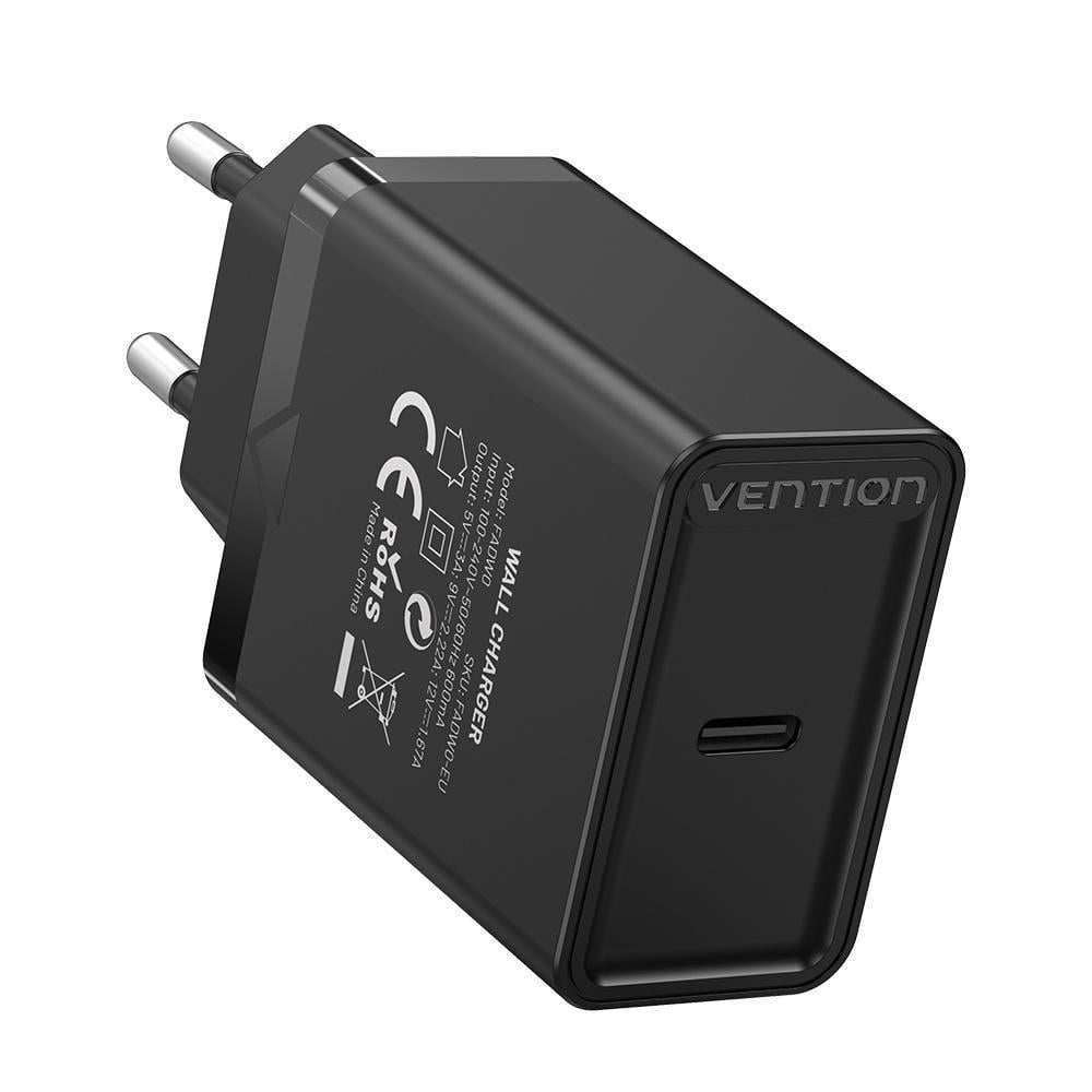 Зарядний пристрій мережевий USB-C Vention 20 Вт/PD/QC Чорний (FADB0-EU)