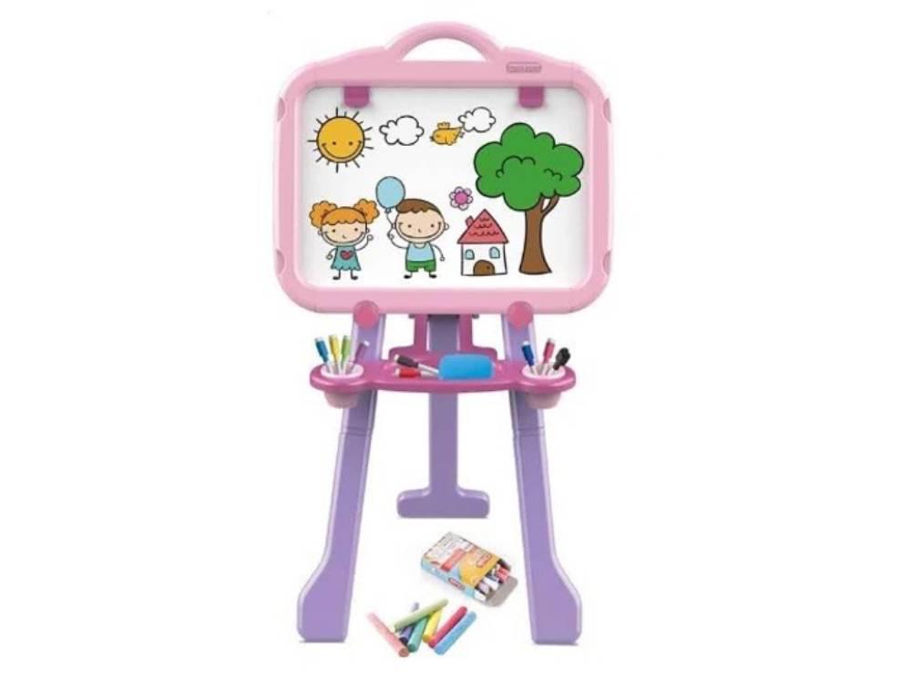 Мольберт детский Double sided Art easel двусторонний/мел/маркеры/магниты Pink (143267)