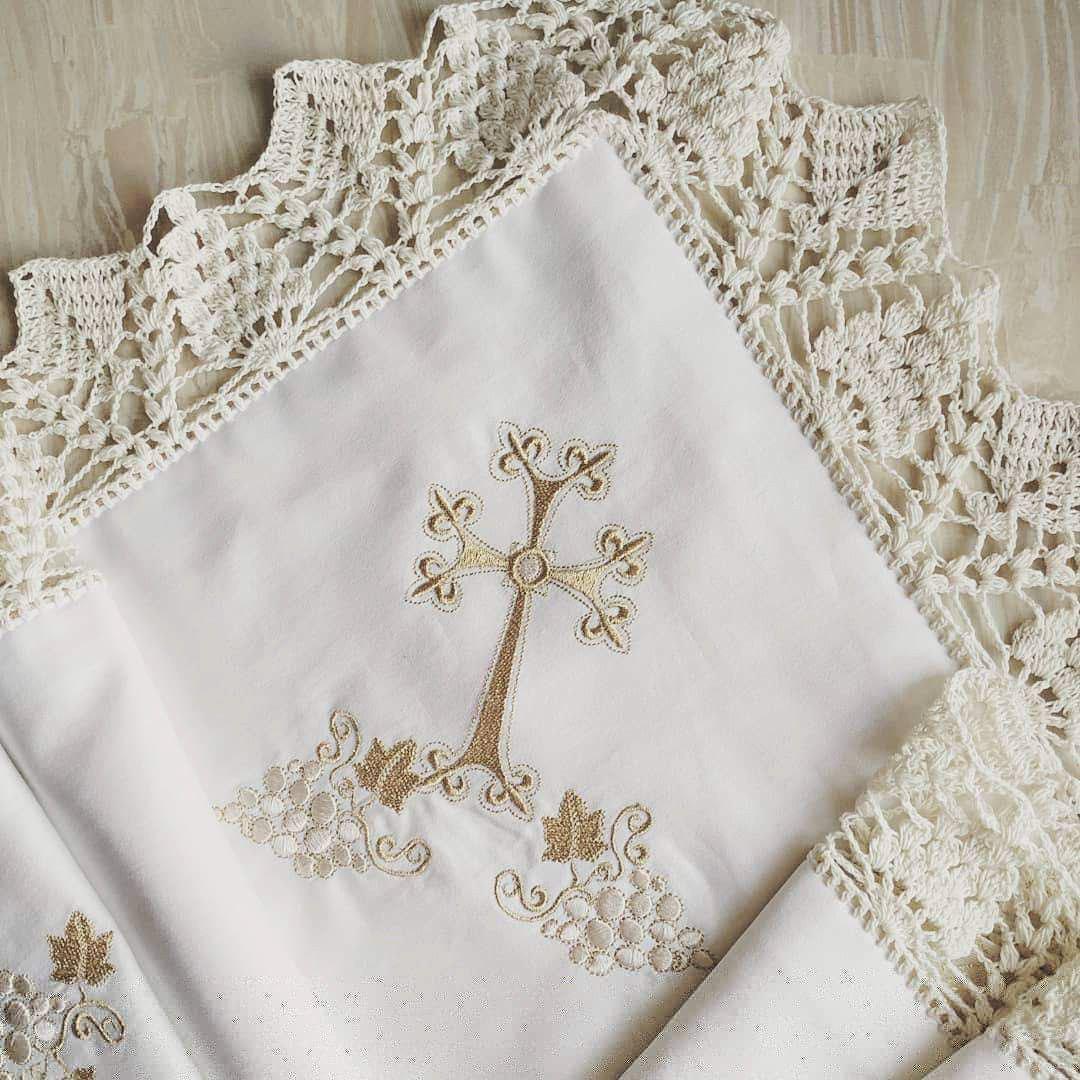 Крыжма крестильная Виноградная лоза с кружевом (2181824980)