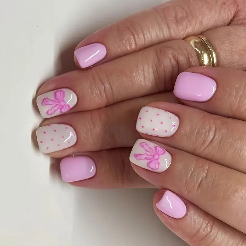 Накладные короткие ногти Pink Bow квадрат с клеевыми пластинами 24 шт. Розовый (2789190720) - фото 3 Накладные короткие ногти Pink Bow квадрат с клеевыми пластинами 24 шт. Розовый (2789190720) - фото 3