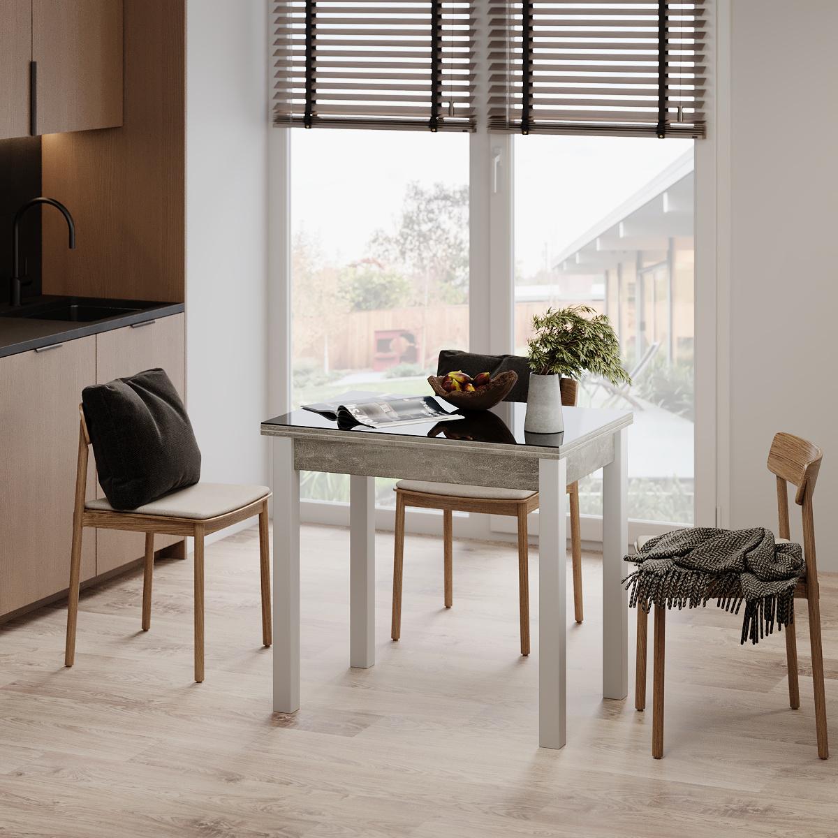 Обеденный стол-трансформер Dinner Glass 900x750x600 мм Ателье светлый/Графитовое стекло - фото 3 Обеденный стол-трансформер Dinner Glass 900x750x600 мм Ателье светлый/Графитовое стекло - фото 3