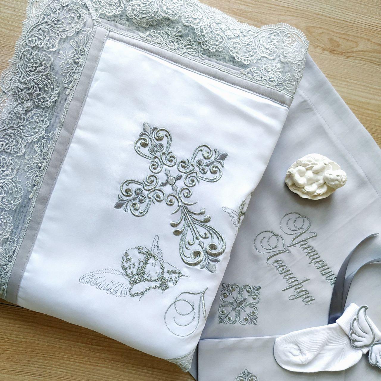 Набор для крещения именной Любовь ангелов с монограммой махровая крыжма/мешочки для локона и хранения (2172946102) - фото 3 Набор для крещения именной Любовь ангелов с монограммой махровая крыжма/мешочки для локона и хранения (2172946102) - фото 3