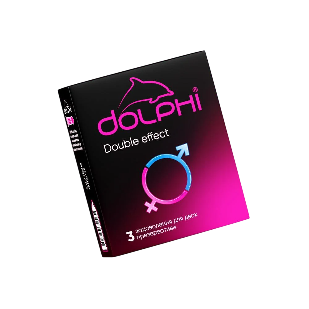 Презервативы Dolphi Double effect с ребрами точками и 2 разогревающих масла и анестетик 3 шт. (000007125)