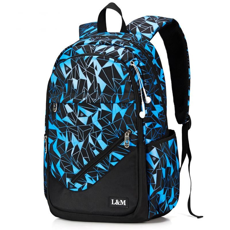 Городской рюкзак треугольниками с пеналом и сумкой Черный/Синий (1062218010)