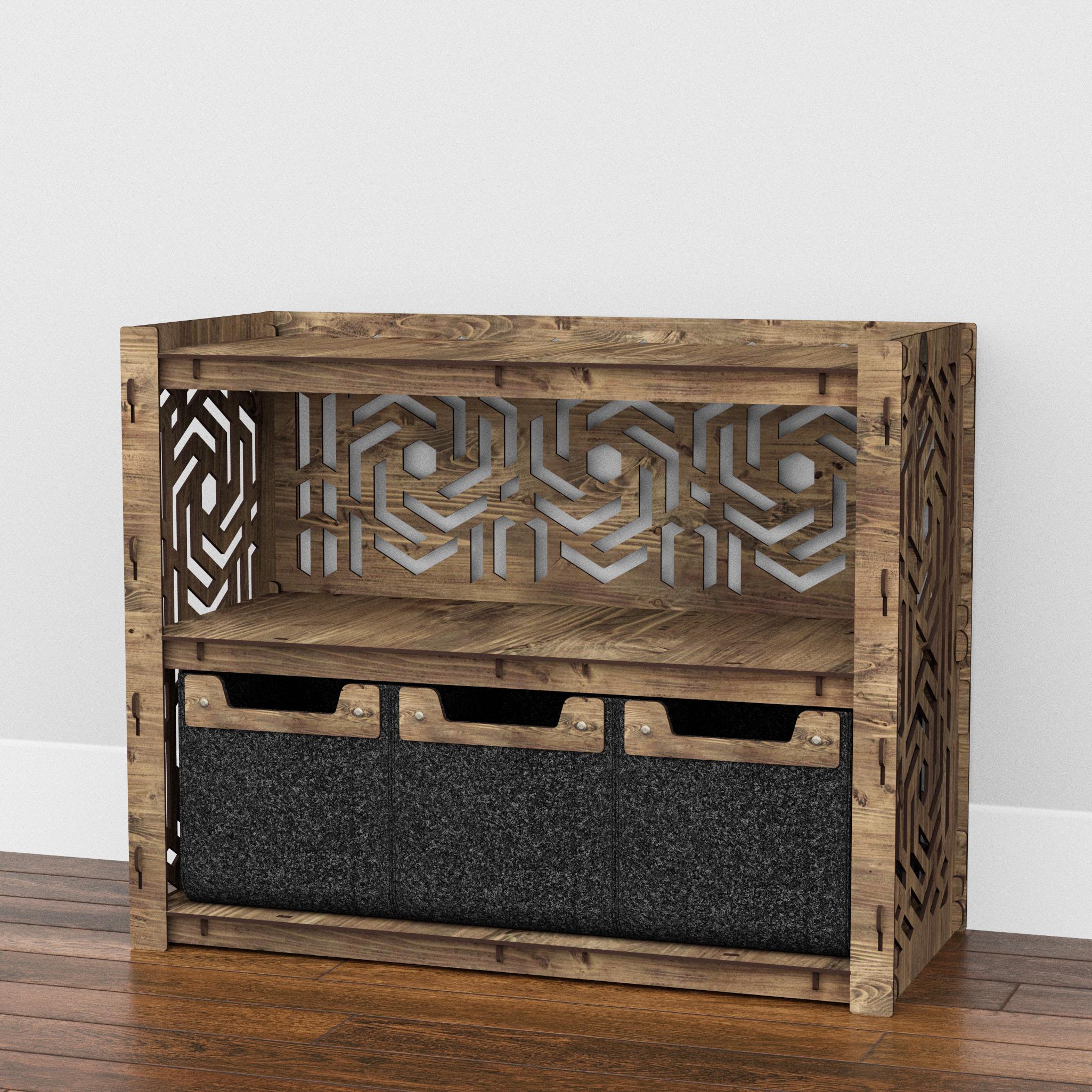 Комод в гостиную деревянный низкий Hexagonica Solar на 3 ящика черные корзины 600х750х345 мм (119987) - фото 2