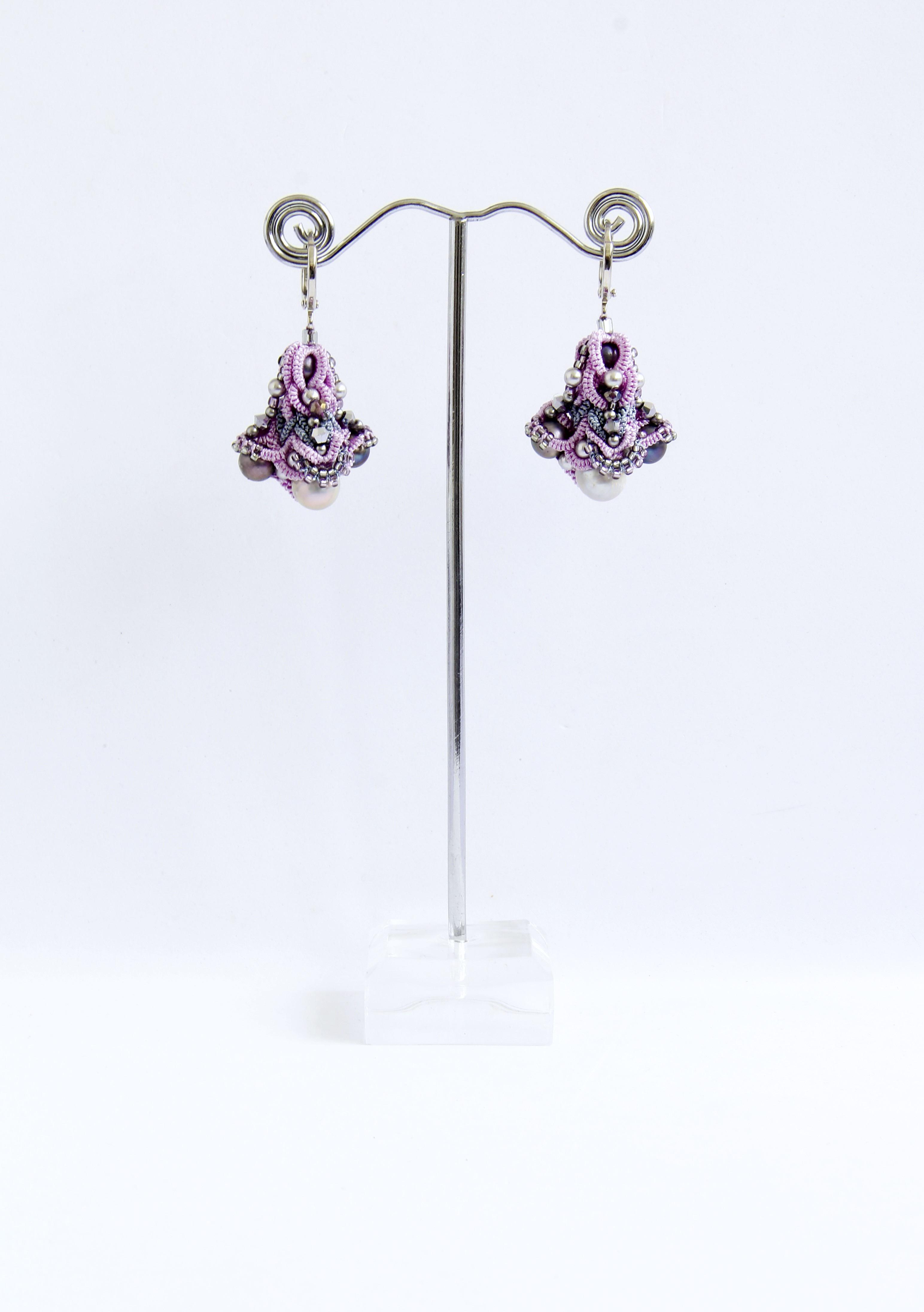 Сережки мереживні з натуральними перлами Алія ручна робота (ER-0056)