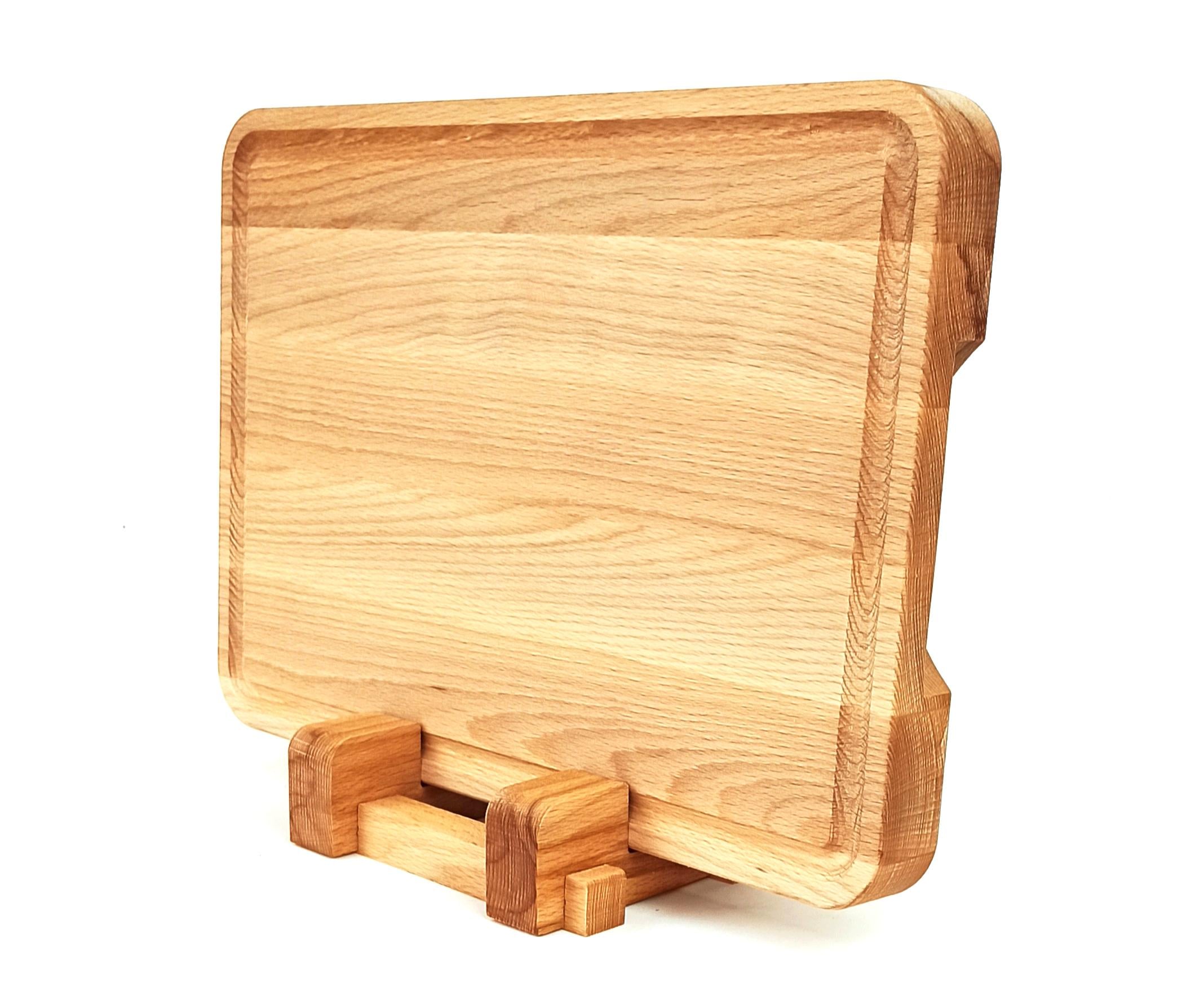 Доска массивная кухонная с ручками Блок с подставкой (02004)