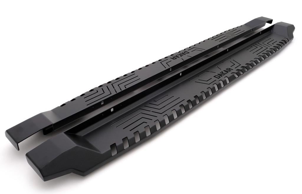 Боковые пороги Dakar V1 без LED Omsa Line для Mitsubishi L200 2015-2025 гг. черный металл Черный