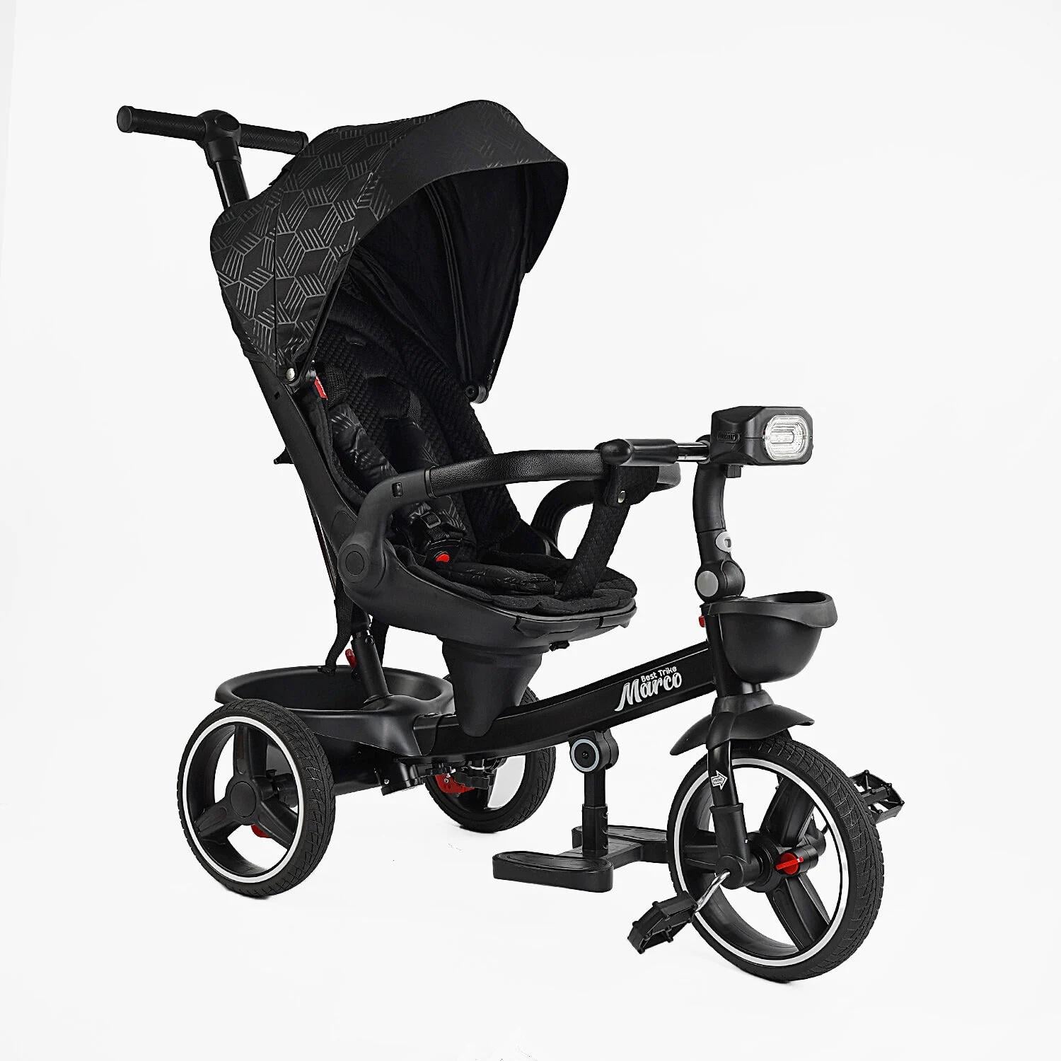 Велосипед детский BestTrike Marco поворотное сиденье/складной руль/колеса с прорезиненной PU/корзина Black (159151)