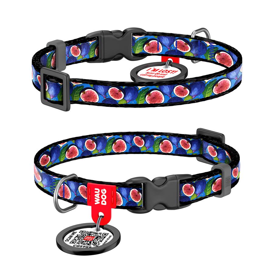 Ошейник для собак/кошек с QR-паспортом Waudog Nylon Инжир пластиковый фастекс XS 10 мм 20-30 см Blue (278-4053)