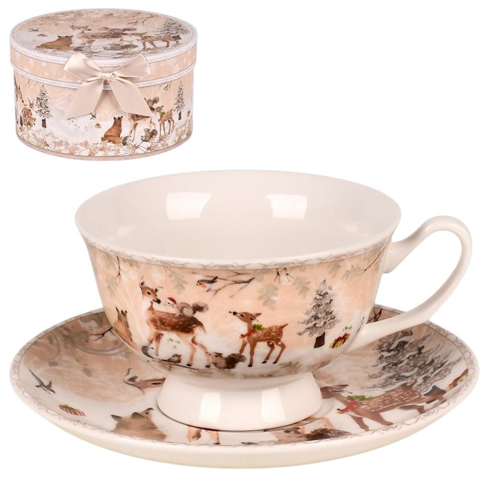 Чашка с блюдцем Bambi R36255 180 мл 10х6 см d блюдца 14 см Бежевый (33088319)