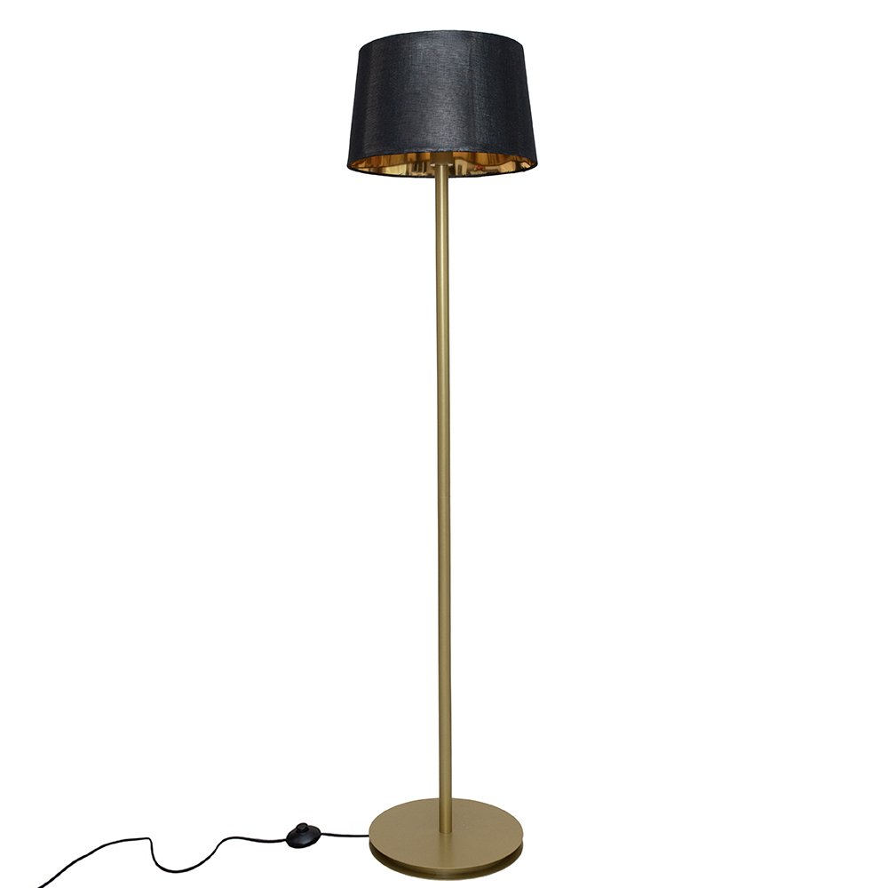 Торшер MSK ELECTRIC Palermo с золотым основанием и черным плафоном из ткани под лампу Е27 (NL 3621 GD+BK)
