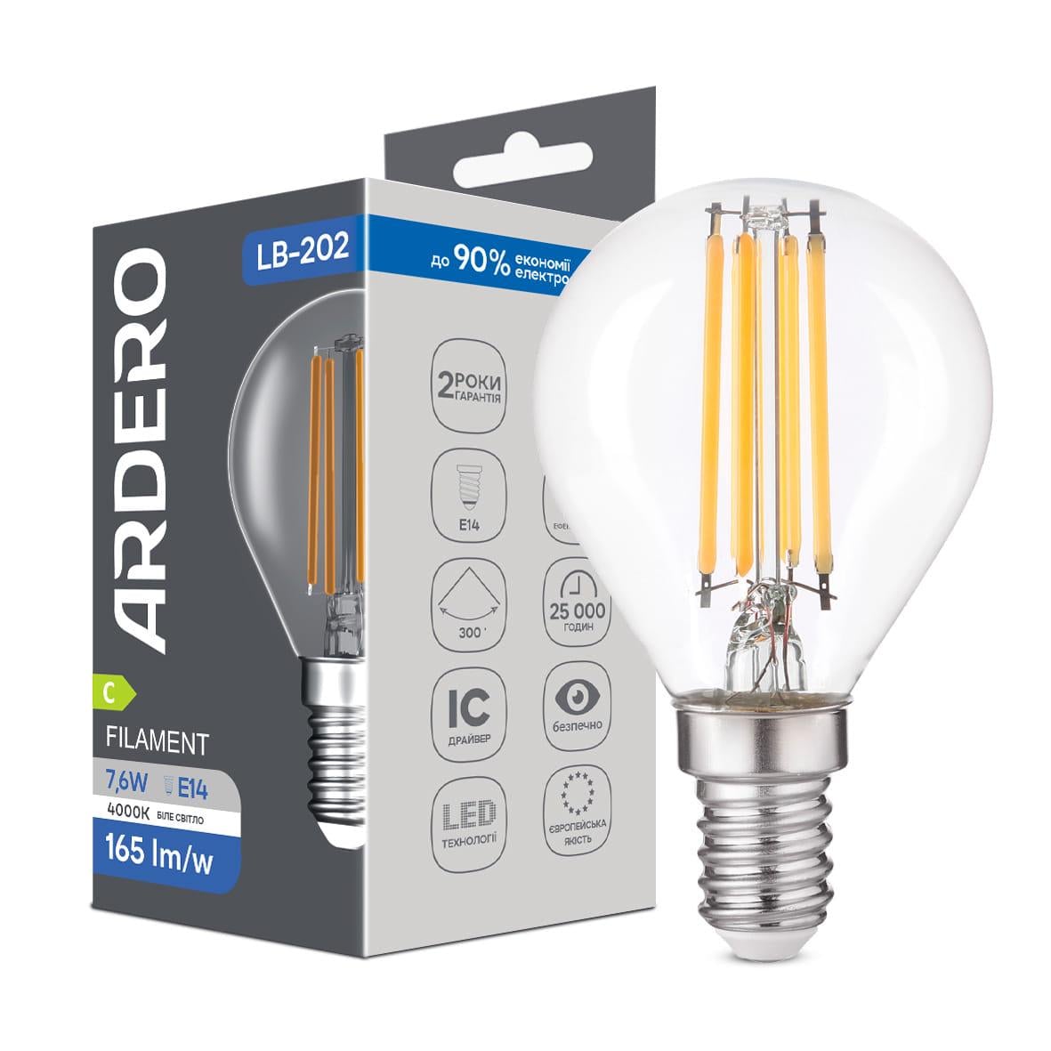 Декоративная светодиодная лампа ARDERO LB-202 7,6 Вт E14 4000K (80853)