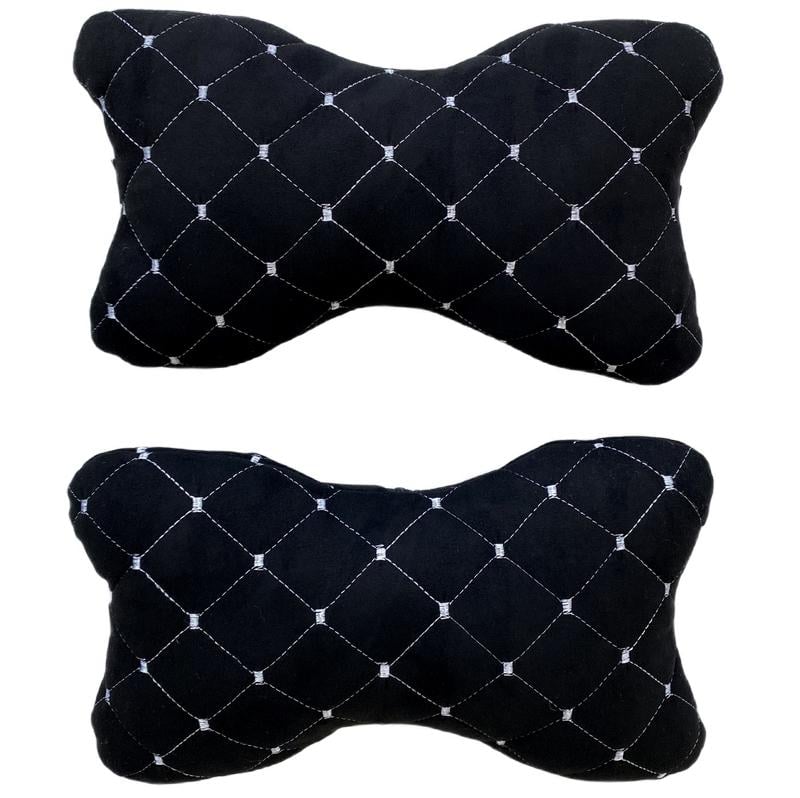 Автоподушки на подголовник из алькантари с прошивкой Lux 2 шт. Черный/Белый Автоподушки на подголовник из алькантари с прошивкой Lux 2 шт. Черный/Белый