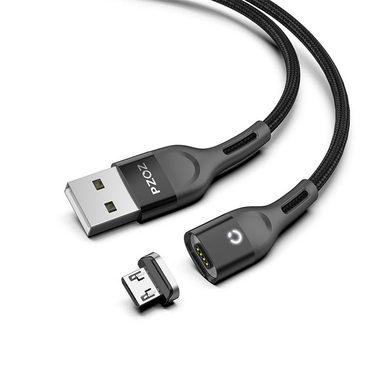 Кабель магнитный PZOZ Micro USB для зарядки и передачи данных 1 м Черный
