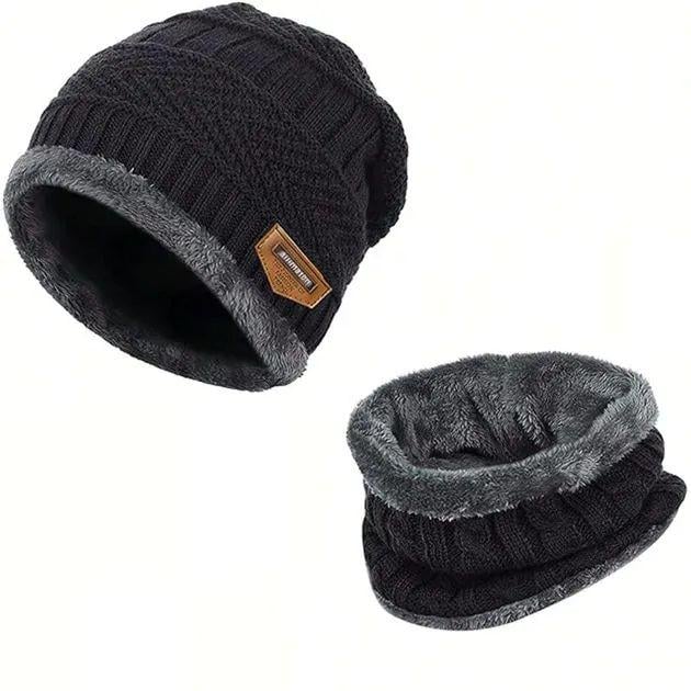 Набір зимовий чоловіча шапка Біні/шарф Чорний (747) Набір зимовий чоловіча шапка Біні/шарф Чорний (747)