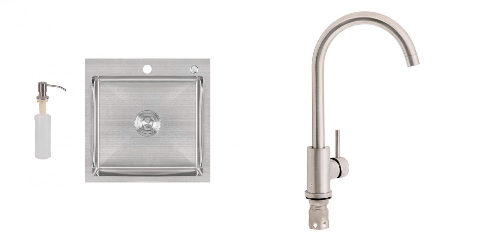 Мийка для кухні Lidz із змішувачем з дозатором 50х45 см Сатин (ldds5045)